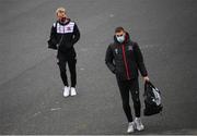 20 March 2021; Dundalk goalkeeper Alessio Abibi, right, and Greg Sloggett, left, arrive before the SSE Airtricity League Premier Division match between Sligo Rovers and Dundalk at The Showgrounds in Sligo. Photo by Stephen McCarthy/Sportsfile