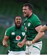 20 March 2021; Jack Conan, right, and Bundee Aki of Ireland celebrate winning a penalty during the Guinness Six Nations Rugby Championship match between Ireland and England at Aviva Stadium in Dublin. Photo by Brendan Moran/Sportsfile