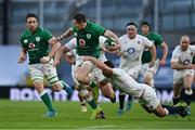 20 March 2021; Jacob Stockdale of Ireland is tackled by Ben Youngs of England during the Guinness Six Nations Rugby Championship match between Ireland and England at Aviva Stadium in Dublin. Photo by Brendan Moran/Sportsfile