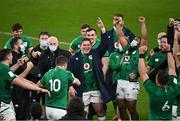 20 March 2021; Ireland players, including Tadhg Furlong and Bundee Aki celebrate their side's victory the Guinness Six Nations Rugby Championship match between Ireland and England at the Aviva Stadium in Dublin. Photo by Ramsey Cardy/Sportsfile