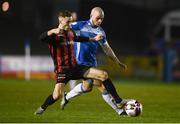 20 March 2021; Liam Burt of Bohemians in action against Mark Coyle of Finn Harps during the SSE Airtricity League Premier Division match between Finn Harps and Bohemians at Finn Park in Ballybofey, Donegal. Photo by Harry Murphy/Sportsfile