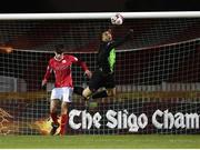 20 March 2021; Dundalk goalkeeper Alessio Abibi clears a Sligo Rovers attack during the SSE Airtricity League Premier Division match between Sligo Rovers and Dundalk at The Showgrounds in Sligo. Photo by Stephen McCarthy/Sportsfile