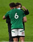 20 March 2021; IRFU Performance Director David Nucifora congratulates CJ Stander after the Guinness Six Nations Rugby Championship match between Ireland and England at Aviva Stadium in Dublin. Photo by Brendan Moran/Sportsfile