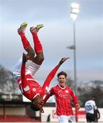 20 March 2021; Romeo Parkes of Sligo Rovers celebrates after scoring his side's first goal during the SSE Airtricity League Premier Division match between Sligo Rovers and Dundalk at The Showgrounds in Sligo. Photo by Stephen McCarthy/Sportsfile
