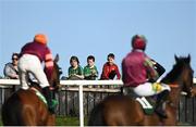 21 March 2021; Young punters applaud the runners and riders following the WKD Handicap Hurdle at Downpatrick Racecourse in Downpatrick. Photo by Harry Murphy/Sportsfile