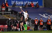 19 March 2021; Robert Baloucoune of Ulster wins a high ball during the Guinness PRO14 match between Ulster and Zebre at Kingspan Stadium in Belfast. Photo by David Fitzgerald/Sportsfile