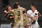 19 March 2021; Brad Roberts of Ulster is congratulated by team-mates during the Guinness PRO14 match between Ulster and Zebre at Kingspan Stadium in Belfast. Photo by David Fitzgerald/Sportsfile