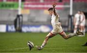 19 March 2021; Michael Lowry of Ulster kicks a conversion during the Guinness PRO14 match between Ulster and Zebre at Kingspan Stadium in Belfast. Photo by David Fitzgerald/Sportsfile