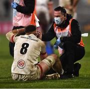 19 March 2021; David McCann of Ulster receives medical attention during the Guinness PRO14 match between Ulster and Zebre at Kingspan Stadium in Belfast. Photo by David Fitzgerald/Sportsfile