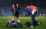 19 March 2021; Leinster rehabilitation therapist Fearghal Kerin, left, and academy physiotherapist Darragh Curley give medical attention to Seán Cronin of Leinster during the Guinness PRO14 match between Leinster and Ospreys at RDS Arena in Dublin. Photo by Brendan Moran/Sportsfile