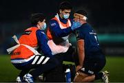 19 March 2021; Leinster rehabilitation therapist Fearghal Kerin, centre, and academy physiotherapist Darragh Curley give medical attention to Scott Penny of Leinster during the Guinness PRO14 match between Leinster and Ospreys at RDS Arena in Dublin. Photo by Brendan Moran/Sportsfile