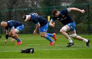 22 March 2021; Ryan Baird, right, Michael Bent, and Rhys Ruddock during Leinster Rugby squad training at UCD in Dublin. Photo by Ramsey Cardy/Sportsfile