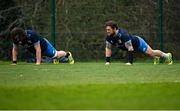 22 March 2021; Jack Dunne, left, and Andrew Porter during Leinster Rugby squad training at UCD in Dublin. Photo by Ramsey Cardy/Sportsfile