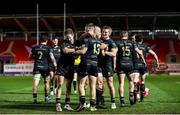 22 March 2021; Sean O’Brien of Connacht, 13, is congratulated by team-mates after scoring his side's third try during the Guinness PRO14 match between Scarlets and Connacht at Parc y Scarlets in Llanelli, Wales. Photo by Gareth Everett/Sportsfile