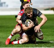 22 March 2021; Sean Masterson of Connacht is tackled during the Guinness PRO14 match between Scarlets and Connacht at Parc y Scarlets in Llanelli, Wales. Photo by Gruff Thomas/Sportsfile