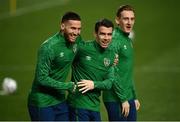 23 March 2021; Matt Doherty, left, with Seamus Coleman during a Republic of Ireland training session at Stadion Rajko Mitic in Belgrade, Serbia. Photo by Stephen McCarthy/Sportsfile