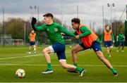 23 March 2021; Conor Noss, left, and Lewis Richards, right, during a Republic of Ireland U21's training session at Colliers Park in Wrexham, Wales. Photo by David Rawcliffe/Sportsfile
