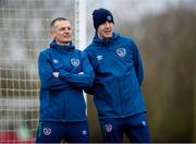 23 March 2021; Republic of Ireland U21 manager Jim Crawford, left, and assistant coach John O’Shea during a Republic of Ireland U21's training session at Colliers Park in Wrexham, Wales. Photo by David Rawcliffe/Sportsfile