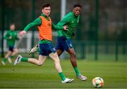 23 March 2021; Conor Grant, left, and Jonathan Afolabi during a Republic of Ireland U21's training session at Colliers Park in Wrexham, Wales. Photo by David Rawcliffe/Sportsfile
