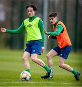23 March 2021; Louie Watson, left, and Dawson Devoy during a Republic of Ireland U21's training session at Colliers Park in Wrexham, Wales. Photo by David Rawcliffe/Sportsfile
