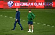 23 March 2021; Republic of Ireland manager Stephen Kenny and Seamus Coleman, right, during a Republic of Ireland training session at Stadion Rajko Mitic in Belgrade, Serbia. Photo by Stephen McCarthy/Sportsfile