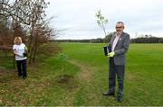 26 March 2021; To mark the launch of Phase 1 of the GAA Green Club Programme, the Easy Treesie – Crann Project (www.easytreesie.com) supported by Coillte (www.coillte.ie) and Trees on the Land (www.treesontheland.com) have agreed to provide GAA, Camogie and LGFA clubs with a generous allocation of native tree saplings, which due to current restrictions on access to Clubs will be distributed at the beginning of the next planting season in November. Coillte and Trees on the Land will donate and deliver approx. 50,000 native saplings to the project. To mark National Tree Week Uachtarán Cumann Luthchleas Gael, Larry McCarthy, planted a native oak, presented by Orla Farrell, Project lead of Easy Treesie. The planting took place on Fingal County Council land at Malahide Castle adjacent to the St Sylvester's GAA playing fields. Pictured are Orla Farrell, Project lead of Easy Treesie and Uachtarán Chumann Lúthchleas Gael Larry McCarthy after planting a native oak at Malahide Castle grounds in Dublin. Photo by Brendan Moran/Sportsfile