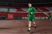 24 March 2021; Ciaran Clark of Republic of Ireland makes his way out to the warm-up ahead of the FIFA World Cup 2022 qualifying group A match between Serbia and Republic of Ireland at Stadion Rajko Mitic in Belgrade, Serbia. Photo by Stephen McCarthy/Sportsfile