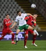 24 March 2021; Jayson Molumby of Republic of Ireland in action against Dušan Tadic of Serbia during the FIFA World Cup 2022 qualifying group A match between Serbia and Republic of Ireland at Stadion Rajko Mitic in Belgrade, Serbia. Photo by Stephen McCarthy/Sportsfile