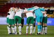 24 March 2021; Republic of Ireland players huddle ahead of the FIFA World Cup 2022 qualifying group A match between Serbia and Republic of Ireland at Stadion Rajko Mitic in Belgrade, Serbia. Photo by Pedja Milosavljevic/Sportsfile