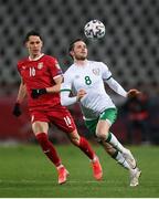 24 March 2021; Alan Browne of Republic of Ireland in action against Saša Lukic of Serbia during the FIFA World Cup 2022 qualifying group A match between Serbia and Republic of Ireland at Stadion Rajko Mitic in Belgrade, Serbia. Photo by Stephen McCarthy/Sportsfile