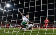 24 March 2021; James Collins of Republic of Ireland scores his side's second goal during the FIFA World Cup 2022 qualifying group A match between Serbia and Republic of Ireland at Stadion Rajko Mitic in Belgrade, Serbia. Photo by Stephen McCarthy/Sportsfile