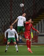 24 March 2021; Josh Cullen of Republic of Ireland in action against Dušan Vlahovic of Serbia during the FIFA World Cup 2022 qualifying group A match between Serbia and Republic of Ireland at Stadion Rajko Mitic in Belgrade, Serbia. Photo by Stephen McCarthy/Sportsfile