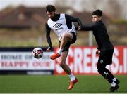25 March 2021; Sam Stanton, left, and Ryan O'Kane during a Dundalk training session at Oriel Park in Dundalk, Louth.  Photo by Ben McShane/Sportsfile