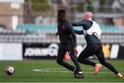25 March 2021; Junior Ogedi-Uzokwe, left, and Chris Shields during a Dundalk training session at Oriel Park in Dundalk, Louth.  Photo by Ben McShane/Sportsfile
