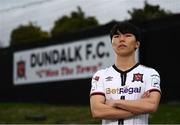25 March 2021; Dundalk New Signing Han Jeongwoo is unveiled at Oriel Park in Dundalk, Louth. Photo by Harry Murphy/Sportsfile