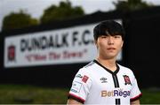 25 March 2021; Dundalk New Signing Han Jeongwoo is unveiled at Oriel Park in Dundalk, Louth. Photo by Harry Murphy/Sportsfile