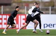 25 March 2021; Patrick McEleney, right, and Han Jeong Woo during a Dundalk training session at Oriel Park in Dundalk, Louth.  Photo by Ben McShane/Sportsfile