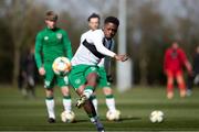 26 March 2021; Republic of Ireland's Jonathan Afolabi warms up before the U21 international friendly match between Wales and Republic of Ireland at Colliers Park in Wrexham, Wales. Photo by David Rawcliffe/Sportsfile