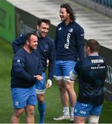 26 March 2021; Ed Byrne, left, and Jack Conan during the Leinster Rugby captains run at the RDS Arena in Dublin. Photo by Ramsey Cardy/Sportsfile