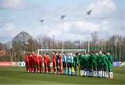 26 March 2021; Wales and Republic of Ireland players line-up before the U21 International friendly match between Wales and Republic of Ireland at Colliers Park in Wrexham, Wales. Photo by David Rawcliffe/Sportsfile