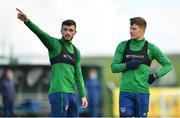 26 March 2021; Troy Parrott, left, and James Collins during a Republic of Ireland training session at the FAI National Training Centre in Abbotstown, Dublin. Photo by Seb Daly/Sportsfile