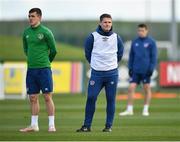 26 March 2021; Republic of Ireland coach Anthony Barry, right, and Jason Knight during a Republic of Ireland training session at the FAI National Training Centre in Abbotstown, Dublin. Photo by Seb Daly/Sportsfile