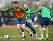 26 March 2021; Conor Coventry, left, Daryl Horgan, right, and Ronan Curtis during a Republic of Ireland training session at the FAI National Training Centre in Abbotstown, Dublin. Photo by Seb Daly/Sportsfile