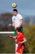 26 March 2021; Mark McGuinness of Republic of Ireland in action against Luke Jephcott of Wales during the U21 International friendly match between Wales and Republic of Ireland at Colliers Park in Wrexham, Wales. Photo by David Rawcliffe/Sportsfile