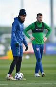 26 March 2021; Callum Robinson, left, and Troy Parrott during a Republic of Ireland training session at the FAI National Training Centre in Abbotstown, Dublin. Photo by Seb Daly/Sportsfile
