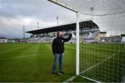 26 March 2021; Stadium manager Noel Connolly sanitizes the goalposts prior to the SSE Airtricity League First Division match between Galway United and Shelbourne at Eamonn Deacy Park in Galway. Photo by David Fitzgerald/Sportsfile
