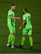 26 March 2021; Shane McEleney of Finn Harps, left, celebrates with Ethan Boyle following the SSE Airtricity League Premier Division match between Dundalk and Finn Harps at Oriel Park in Dundalk, Louth. Photo by Eóin Noonan/Sportsfile