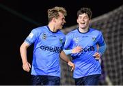 26 March 2021; Mark Dignam of UCD, left, celebrates with team-mate Colm Whelan after scoring his side's first goal during the SSE Airtricity League First Division match between UCD and Athlone Town at the UCD Bowl in Belfield, Dublin. Photo by Seb Daly/Sportsfile