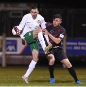 26 March 2021; Keith Dalton of Cabinteely in action against Alex O'Hanlon of Wexford during the SSE Airtricity League First Division match between Wexford and Cabinteely at Ferrycarrig Park in Wexford. Photo by Matt Browne/Sportsfile