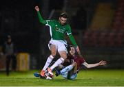 26 March 2021; Gordon Walker of Cork City is tackled by Lee Devitt of Cobh Ramblers during the SSE Airtricity League First Division match between Cork City and Cobh Ramblers at Turners Cross in Cork. Photo by Harry Murphy/Sportsfile